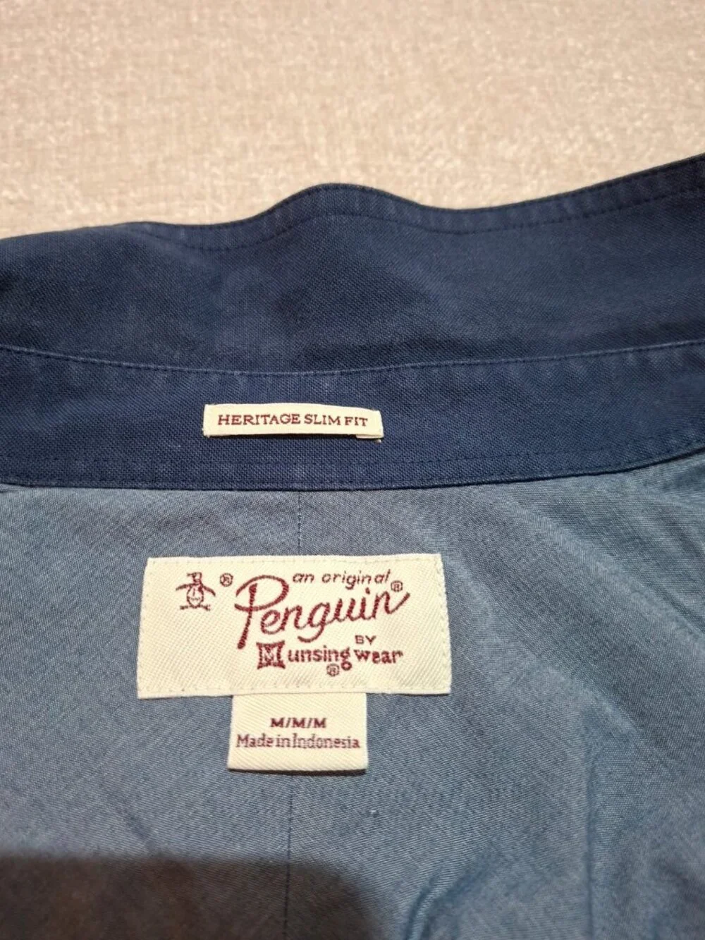 Original Penguin Heritage Slim Fit Blue Button Up Shirt Men's M